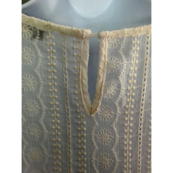 Fate Mini Dress L Cream Sheer Eyelet Puff Sleeve Cottagecore Whimsical (no slip) - Picture 7 of 10